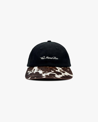 Black cap with cowhide brim on a white background